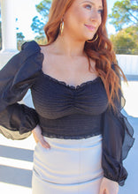 Load image into Gallery viewer, Kaitny Sweetheart Ruffle Sleeve Smocked Top-Black

