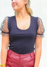 Load image into Gallery viewer, Lyndon Scoop Neck Mesh Puff Sleeve Top- Black
