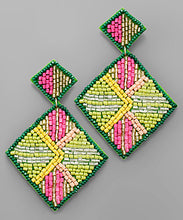 Load image into Gallery viewer, Stripe Pattern Bead Square Earrings
