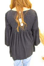 Load image into Gallery viewer, Connie V Neck Shirred Top- Black
