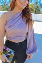 Load image into Gallery viewer, Rey One Shoulder Ruched Crop Blouse- Lilac

