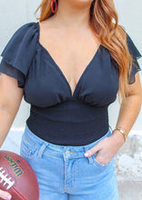 Load image into Gallery viewer, All Mine Ruffled Tie Crop Top- Black
