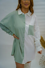 Load image into Gallery viewer, Back To You Colorblock Oversize Button Up- Sage
