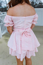 Load image into Gallery viewer, Sweethearted Off The Shoulder Plaid Romper- Pink
