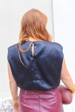 Load image into Gallery viewer, Arden Leather Shoulder Pad Blouse- Black
