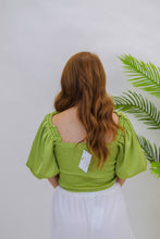 Load image into Gallery viewer, Flirty Feelings Ruched Cropped Top- Avocado
