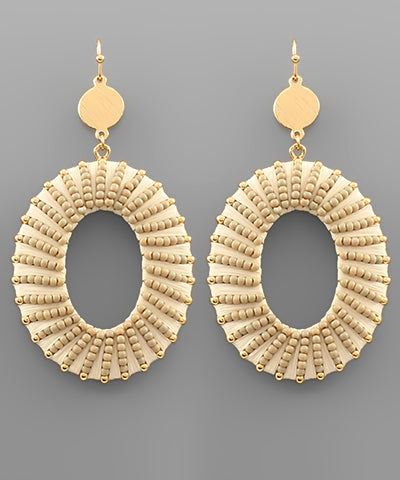 Raffia Wrapped & Beaded Oval Earrings