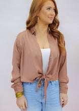 Load image into Gallery viewer, Keep a Secret Satin Open Tie Top- Brown Mauve
