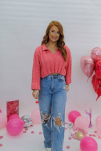Load image into Gallery viewer, Gimmie More Collared Crop Sweater- Rose
