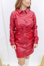 Load image into Gallery viewer, Scarlet Leather Ruched Dress- Red
