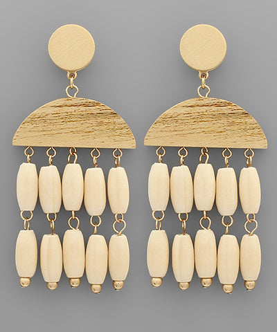 Wood Bead Tassel Earrings