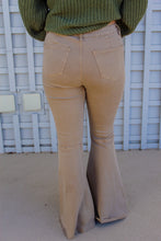 Load image into Gallery viewer, Beige Stretch High Rise Flares
