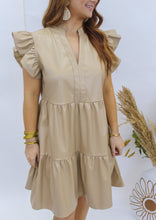 Load image into Gallery viewer, Fall Night Faux Leather Tiered Mini Dress- Taupe
