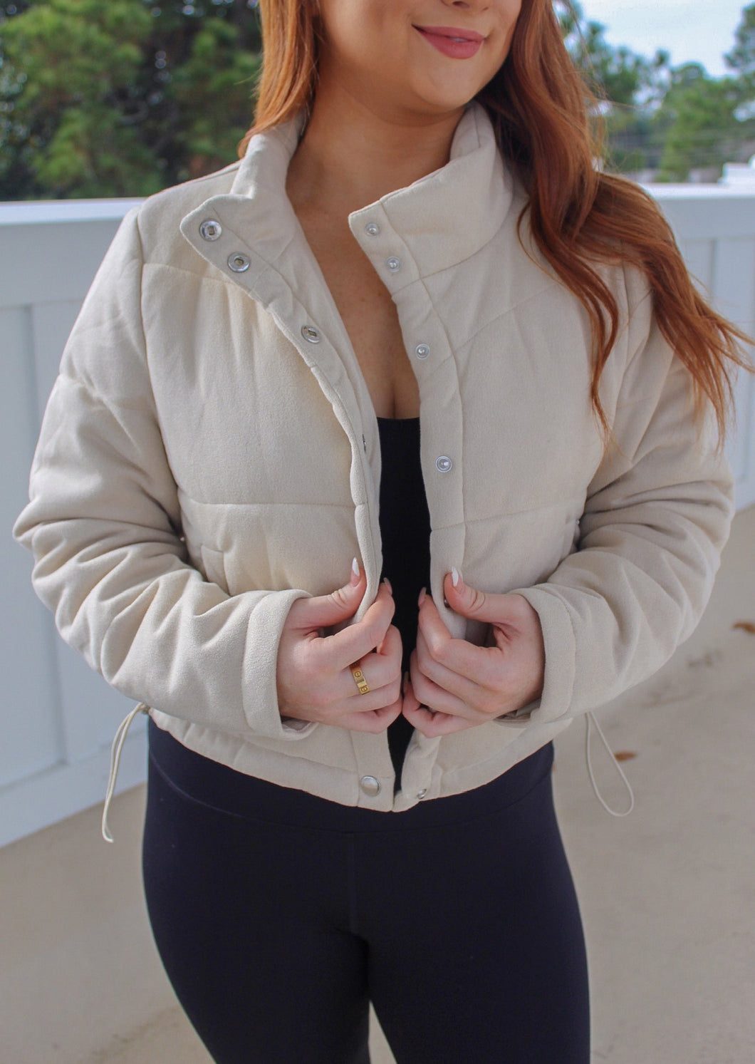 Diana Suede Button Up Jacket- Ecru