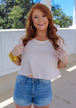Load image into Gallery viewer, “Happiness” Cropped Tee- Light Peach
