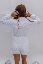 Load image into Gallery viewer, Honky Tonk Belted Fringe Romper-White
