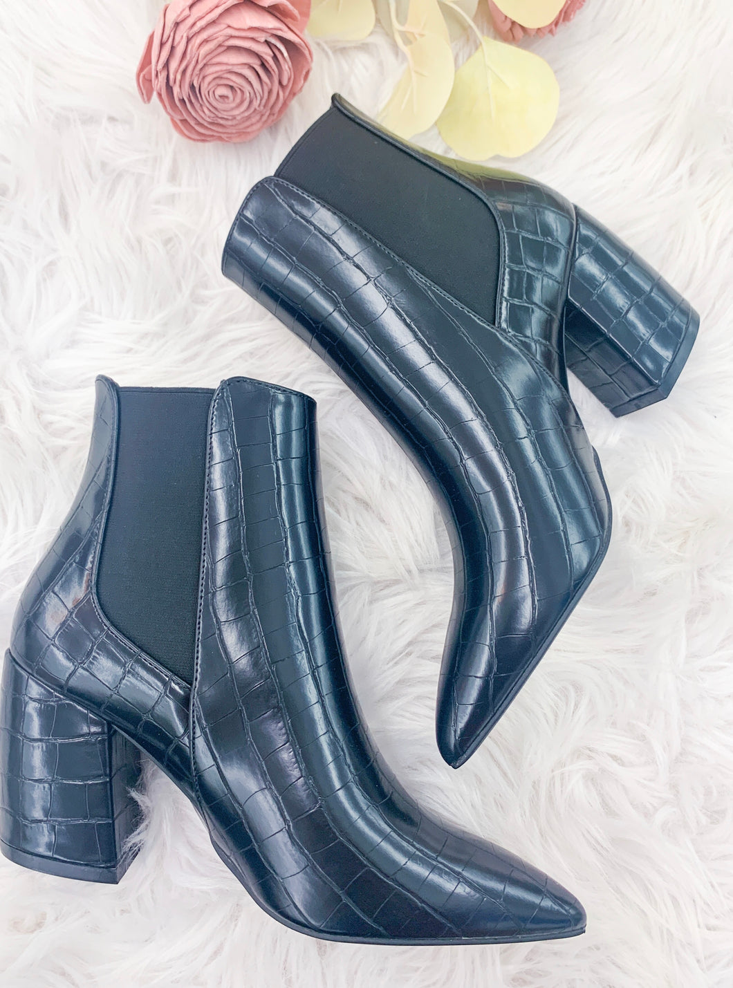 Black Croc Booties