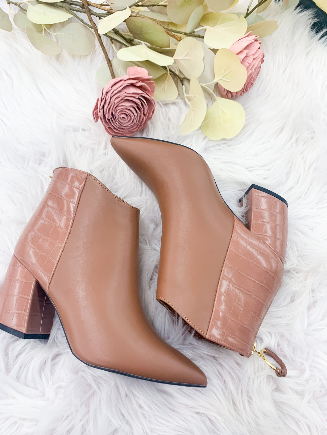Evelyn Mocha Croc Booties