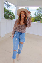 Load image into Gallery viewer, Sutton Floral Mesh Shirring Top- Chocolate
