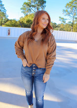 Load image into Gallery viewer, Logan V Neck Long Sleeve Crop- Brown
