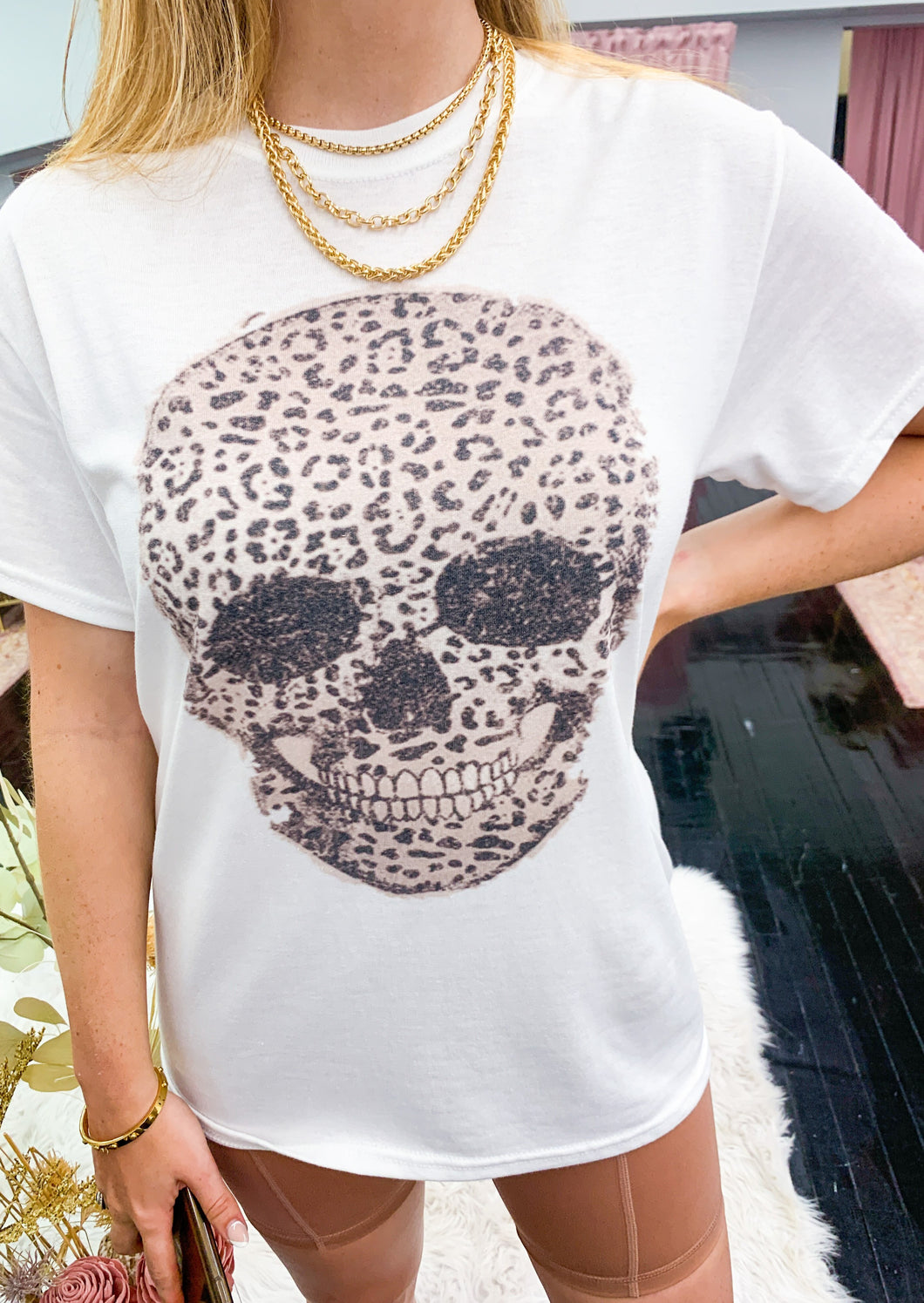 Leopard Skull White Tee