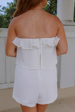 Load image into Gallery viewer, Mae Strapless Ruffle Detail Romper- White
