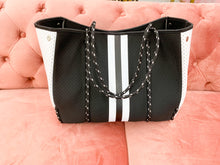 Load image into Gallery viewer, Neoprene Tote- Black &amp; White Stripe

