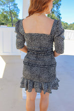 Load image into Gallery viewer, Alyssa Smocked Ruffle Chiffon Mini Dress- Black
