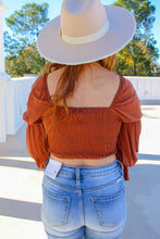 Load image into Gallery viewer, Dawn Drawstring Ruched Crop Top- Rust
