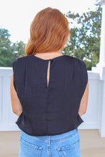Load image into Gallery viewer, Charlotte Shoulder Pad Satin Top- Black
