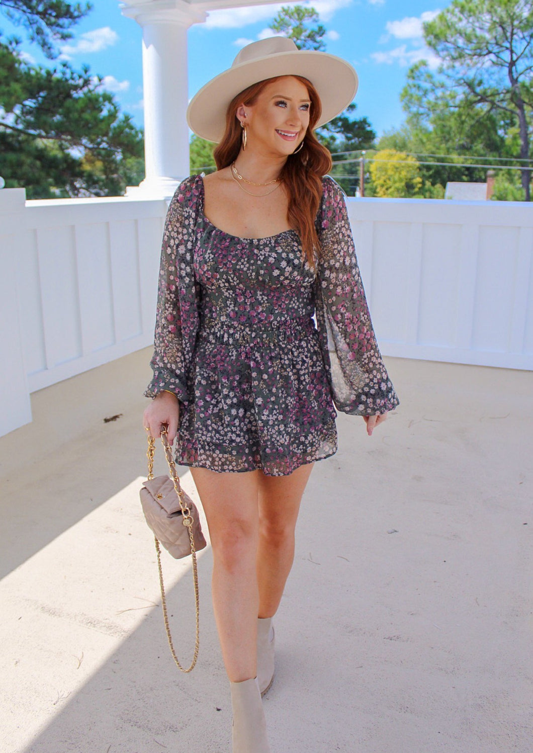 Darby Floral Tie Crop Top- Olive