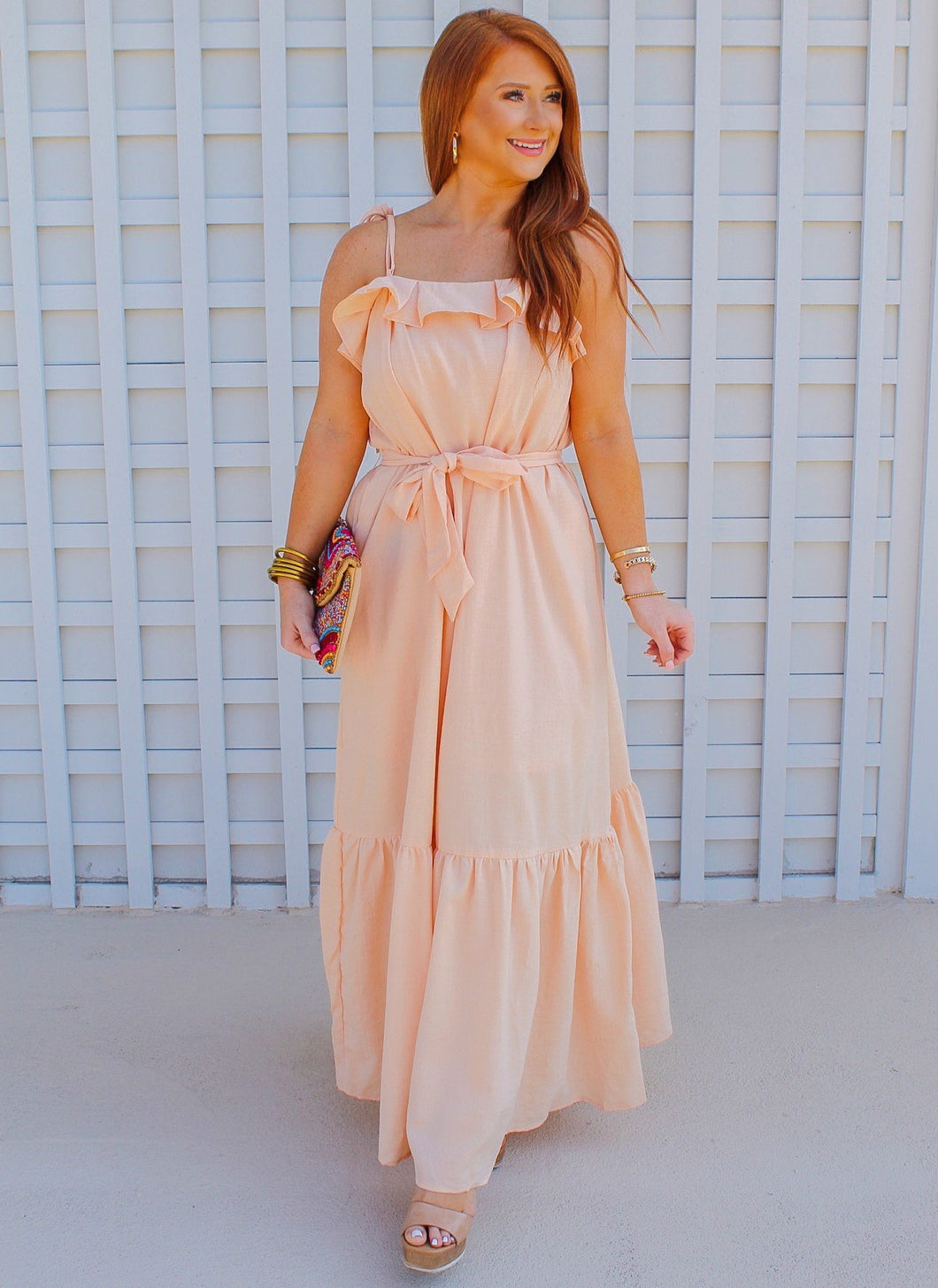 Essie Ruffle Maxi Dress- Peach