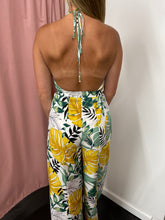 Load image into Gallery viewer, Cabo Tropical Print Halter Jumpsuit- Off White
