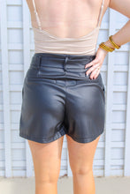 Load image into Gallery viewer, Sally Buckle Belted Faux Leather Shorts- Black
