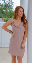 Load image into Gallery viewer, Brooklyn Cowl Neck Mini Dress- Toast
