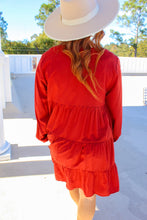 Load image into Gallery viewer, Amber Long Sleeve Babydoll Dress- Rust
