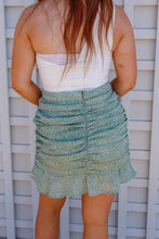Load image into Gallery viewer, Harlow Ruched Printed Mini Skirt- Sage
