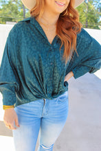 Load image into Gallery viewer, Mallory Long Sleeve Cheetah Blouse- Emerald
