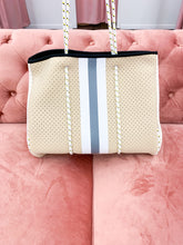 Load image into Gallery viewer, Neoprene Tote- Tan &amp; Grey Stripe
