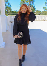 Load image into Gallery viewer, Greyson Smocked Ruffle Hem Dress- Black
