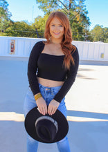 Load image into Gallery viewer, Dylan Square Neck Lace Up Crop- Black
