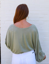 Load image into Gallery viewer, Mabel Rushed Long Sleeve Crop Top- Sage
