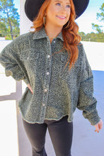 Load image into Gallery viewer, Jodi Leopard Oversized Denim Jacket- Olive
