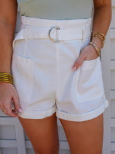 Load image into Gallery viewer, Alma High Waisted Belted Shorts- White
