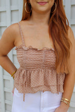 Load image into Gallery viewer, Madeline Ruched Polka Dot Crop Top- Taupe
