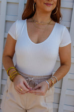 Load image into Gallery viewer, Terri Ribbed Scoop Neck Bodysuit- White
