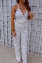 Load image into Gallery viewer, Kristen White Denim Halter Belted Jumpsuit
