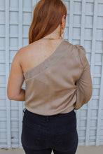 Load image into Gallery viewer, Layla One Shoulder Tie Blouse- Taupe
