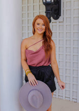 Load image into Gallery viewer, Palmer Asymmetric Cowl Neck Satin Top- Burgundy
