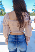 Load image into Gallery viewer, Dawn Drawstring Ruched Crop Top- Taupe
